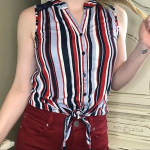 💐Red, White, and Blue Crosshatch Back Tank Top